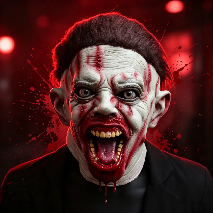 Spooky Gothic Edgy Comfortable Latex Screaming Zombie Mask with Short Brown Hair, Bloody Tongue Prop - Halloween Party Cosplay, TikTok Pranks Accessory (Festive & Party Supplies)