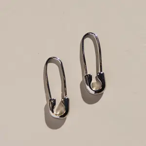 Safety Pin Threader Earrings Silver Plated