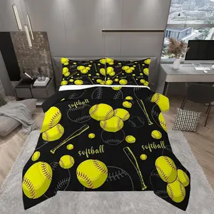 Feelyou Softball Sports Bedding Sets - Multi-Size Polyester Fibre Comforter with U-Stitching, Black White Cartoon Quilt, Soft Blanket, Travel-Friendly for Teens, Queen Bedding Sets, Room Decor