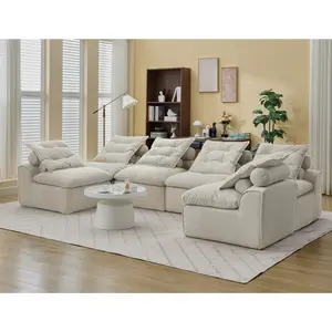 Aobtkel®[NEW ARRIVED] [VIDEO PROVIDED]Modular Sofa,No Armrests,At will DIY,Corduroy ,Neck Pillow-Back Lounge Sofa Chair,Reading Nook, or Apartment Living, Lumbar Pillow,6 Seats,Upholstered,Beige#Summervibes, Couch For Living Room, Sofas Living Room