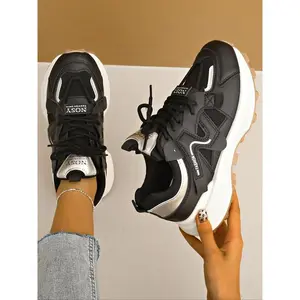 Women's Sporty Lace Up Running Shoes, Casual Comfortable Breathable Sneakers, Fashionable Sports Shoes for Gym Workout Running