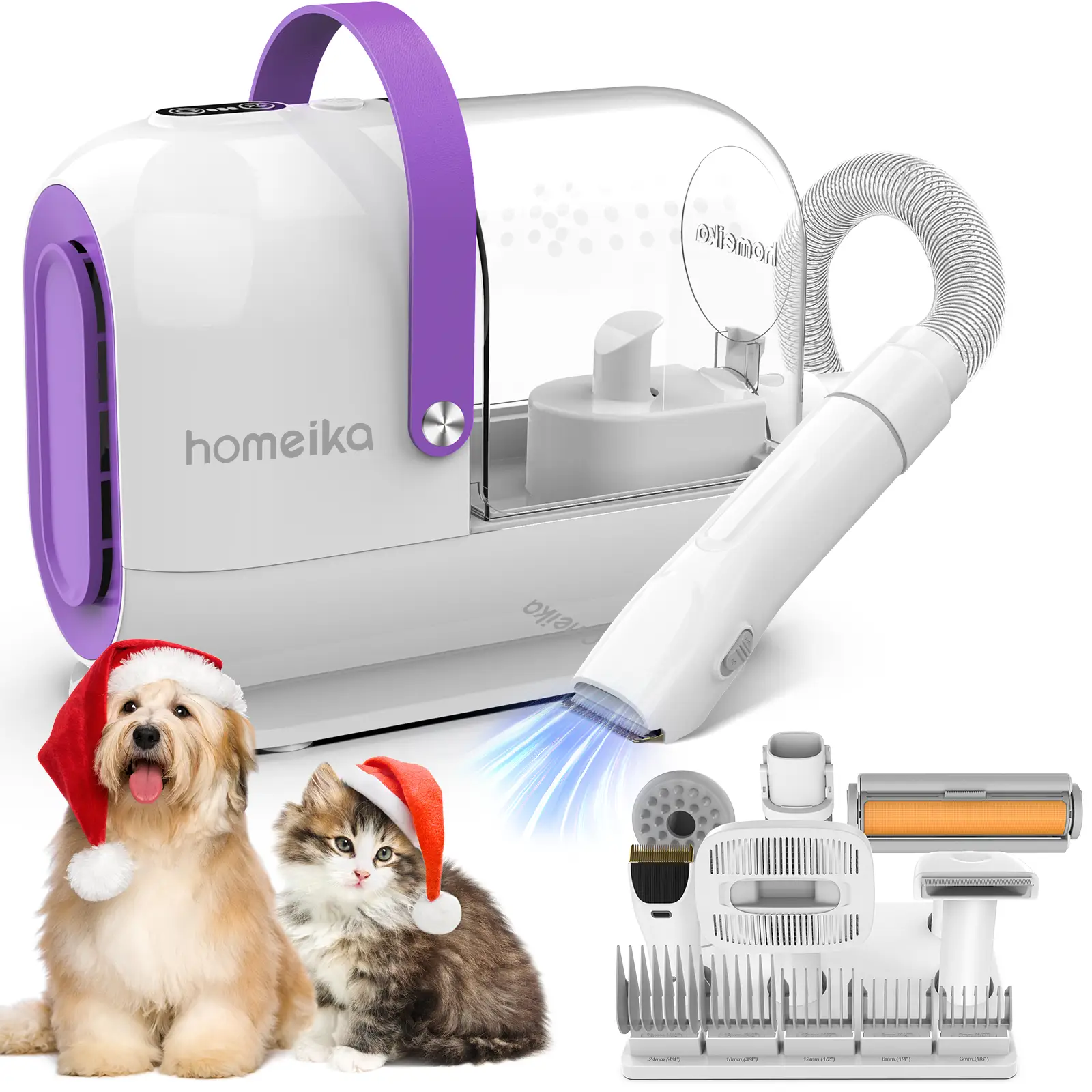 Homeika Dog Grooming Vacuum Kit - 3L Vacuum with 7 Tools, Low Noise Electric Clipper and Brush for Pet Shedding at Home