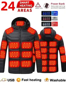 Unisex Heated Jacket with 25 Heating Zones, Ideal for Skiing, Snowboarding, Winter Sports, Outdoor Activities, Athlete Jackets, Requires Charging Battery