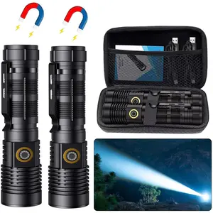 Rechargeable Tactical Flashlights 20000 High Lumens - 1500 Meters Long Beam Super Bright LED Magnetic Flashlight USB Zoomable 5Modes Small Long Beam Spotlight Flashlight for Hiking, Camping