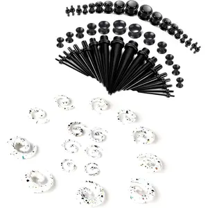 FINREZIO 66 Pcs Black White Diverse Piercing Ear Stretching Kit for Women Men Trendy Acrylic Tapers Plugs Spiral Tapers for Rapper Dancer Cool Tunnels Ear Stretching Starter for Vacation Travel Party