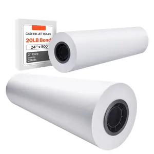 Wide Format Plotter Paper 24 In X 500 Ft, 2 CAD Bond Paper Rolls with 3 In Core, 20 Lb Bond Paper for CAD Drawings, Engineering Plans, GIS Maps, Architectural Designs Suitable For CAD Plotting And Archival Printing
