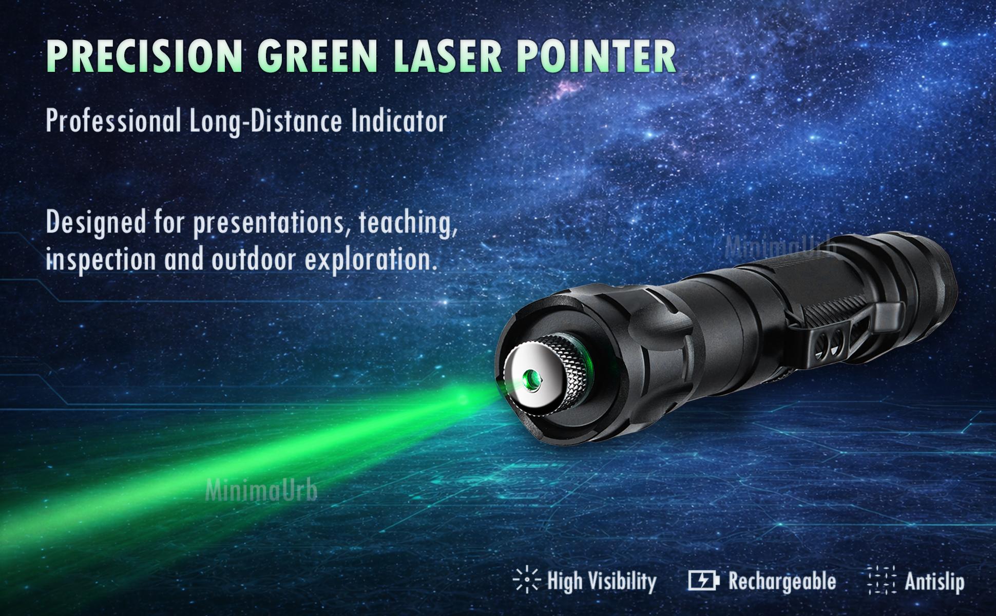 Green Laser Pointer with Kaleidoscope Cap, Adjustable Focus Laser Pointer for Outdoor Use, Rechargeable Aluminum Alloy Handheld Set
