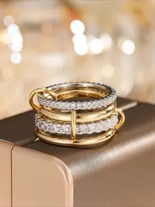 4pcs/3pcs Glamorous Personalized Cubic Zirconia Multi-Layer Adjustable Copper Alloy Colorful Elegant Fashion Rings