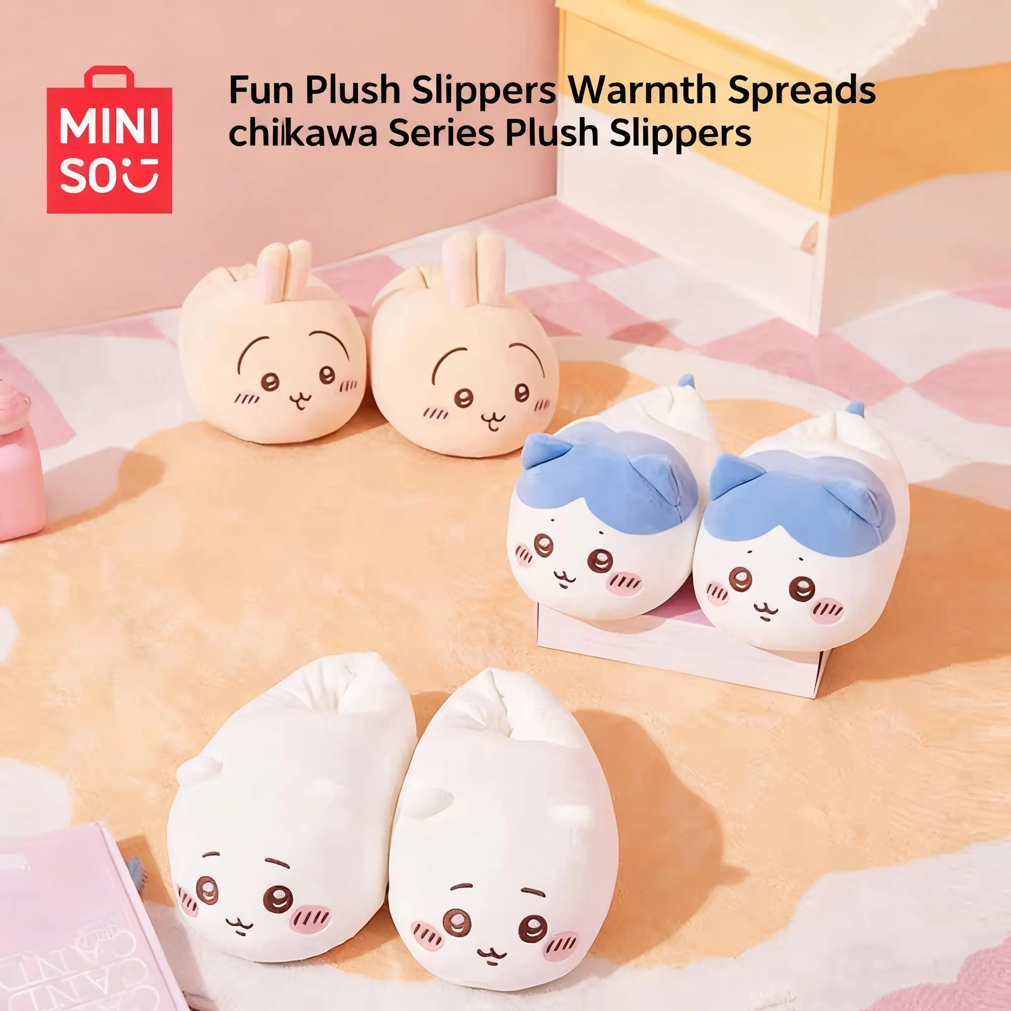 MINISO Women's Plush Slippers - New Year Exclusive Winter Warm Cozy Cute Character Shoe, Home Footwear for Bedroom/Living Room, Ideal Gift for Anime Fans & Family Daily Use