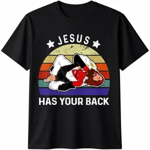 100%cotton Brazilian Jiu Jitsu Jesus Jesus Has Your Back T-Shirt