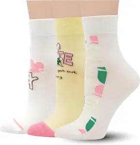 DIYBIRD Cute Patterned Crew Socks Seamless Girls Boys Cotton Funny Novelty Animal Flower Soft Socks Gifts 3 Pairs