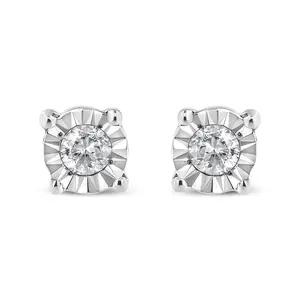 .925 Sterling Silver 1/10 Cttw Round Brilliant-Cut Diamond Miracle-Set Stud Earrings