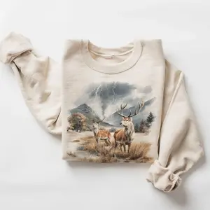 Retro 90's Buck Deer Lightning Storm Vintage Wildlife Unisex Sweatshirt - Lauriel Designs  ZN