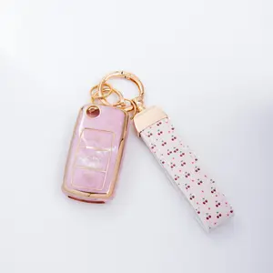 New Volkswagen keycase, cherry car keychain set, Key fob, Keychain pendant, with screwdriver, anti scratch, anti drop, 0.1mm ultra-thin, 3 key folding precision, suitable for car models