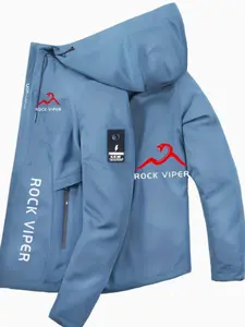 Men's Soft Shell Windproof Jacket with Fashion Print Design, Full Zipper Closure, Hooded Lightweight Coat for Hiking Travel Outdoor Casual Wear