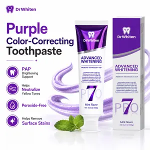 DrWhiten Purple Toothpaste, PAP+ Color Correcting Toothpaste, Peroxide-Free Mint Grape Flavor, Helps Clean Surface Stains, Fresh Breath Oral Care