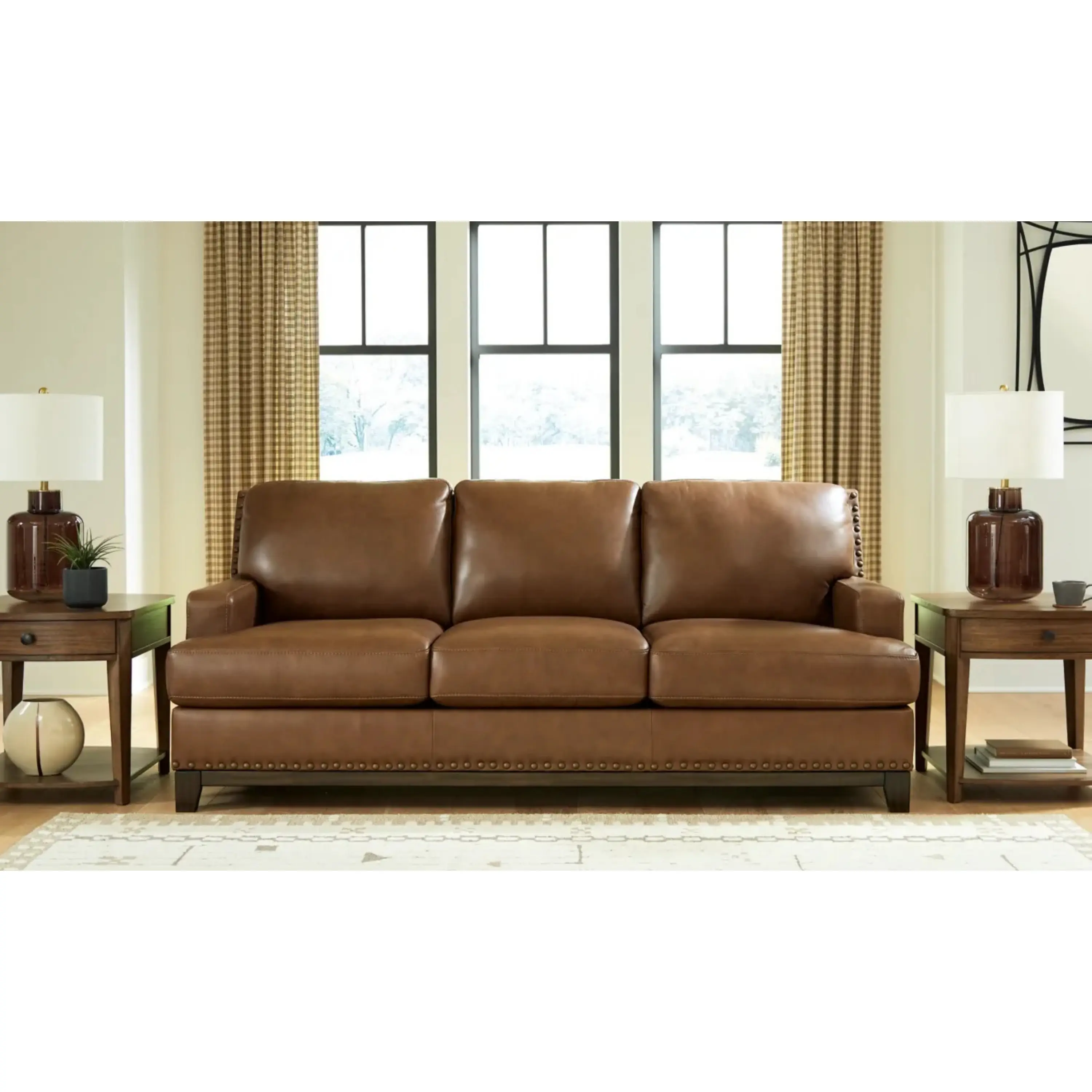 Modern Heritage Saonara 3-Seater Amber Leather Sofa, Modern Upholstered Sofa, Contemporary Style Durable Living Room Furniture