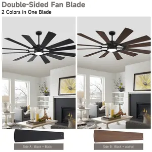 62/72 InReversible Ceiling Fan with Light, Remote Control, 12 Walnut/Black Wood Blades for Large Rooms or Covered Patios