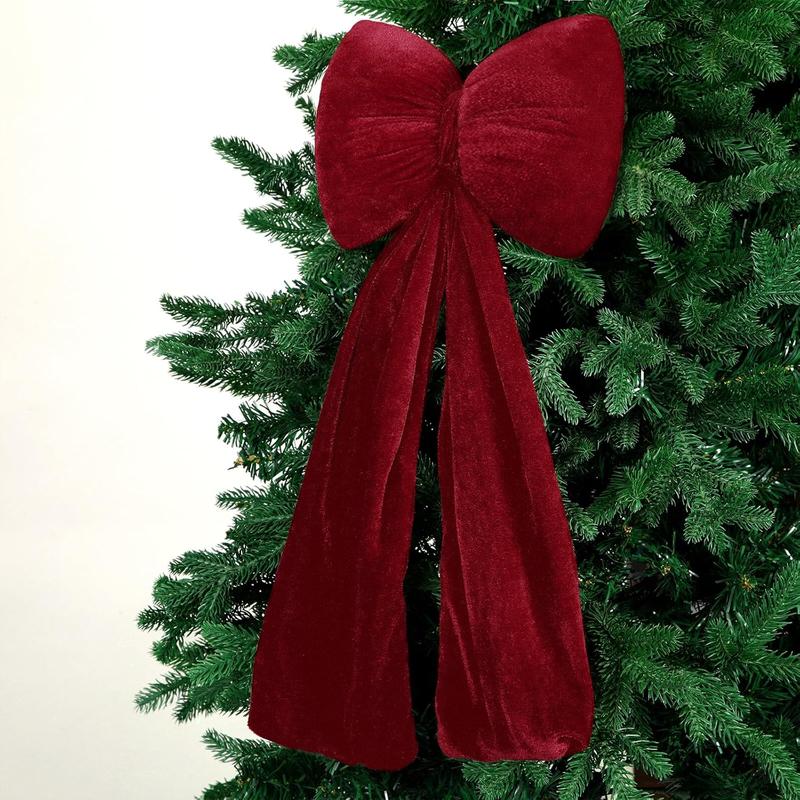 Christmas Velvet Red Bow Christmas Tree Topper Bow Decorations 17.7''x9.8'' Red Xmas Decorations for Xmas Tree Home Wreath Front Door Fireplace