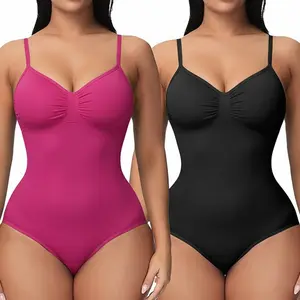 CHICK-ACTIVE Women's Seamless Shaping Bodysuit, Tummy Control, Waist Firming, Body-Shaping-Pink+Black Bundle