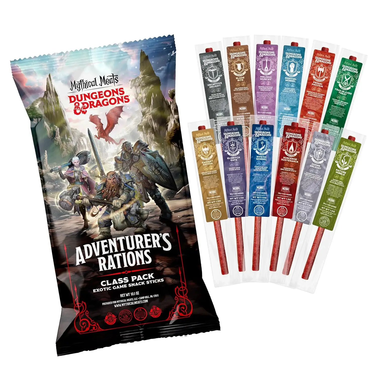 Mythical Meats DUNGEONS & DRAGONS Snack Sticks Variety Pack - Pack of 12 1oz. Exotic Game Snack Sticks