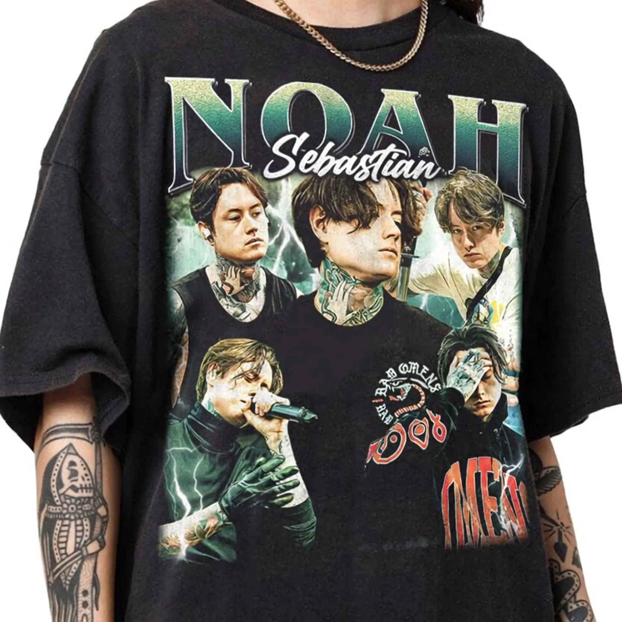Women's Noah Sebastian Vintage Graphic T-Shirt - Spandex, Classic, Stretch Casual Tops, Alternative Rock Aesthetic Tee, Unisex Fan Concert Shirt