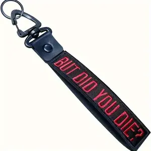 Personalized Keychain Black and Red Wrist Lanyard for Luggage, Morcycles - Made of Polyester - Unique for Travelers & Outdoor Enthusiasts