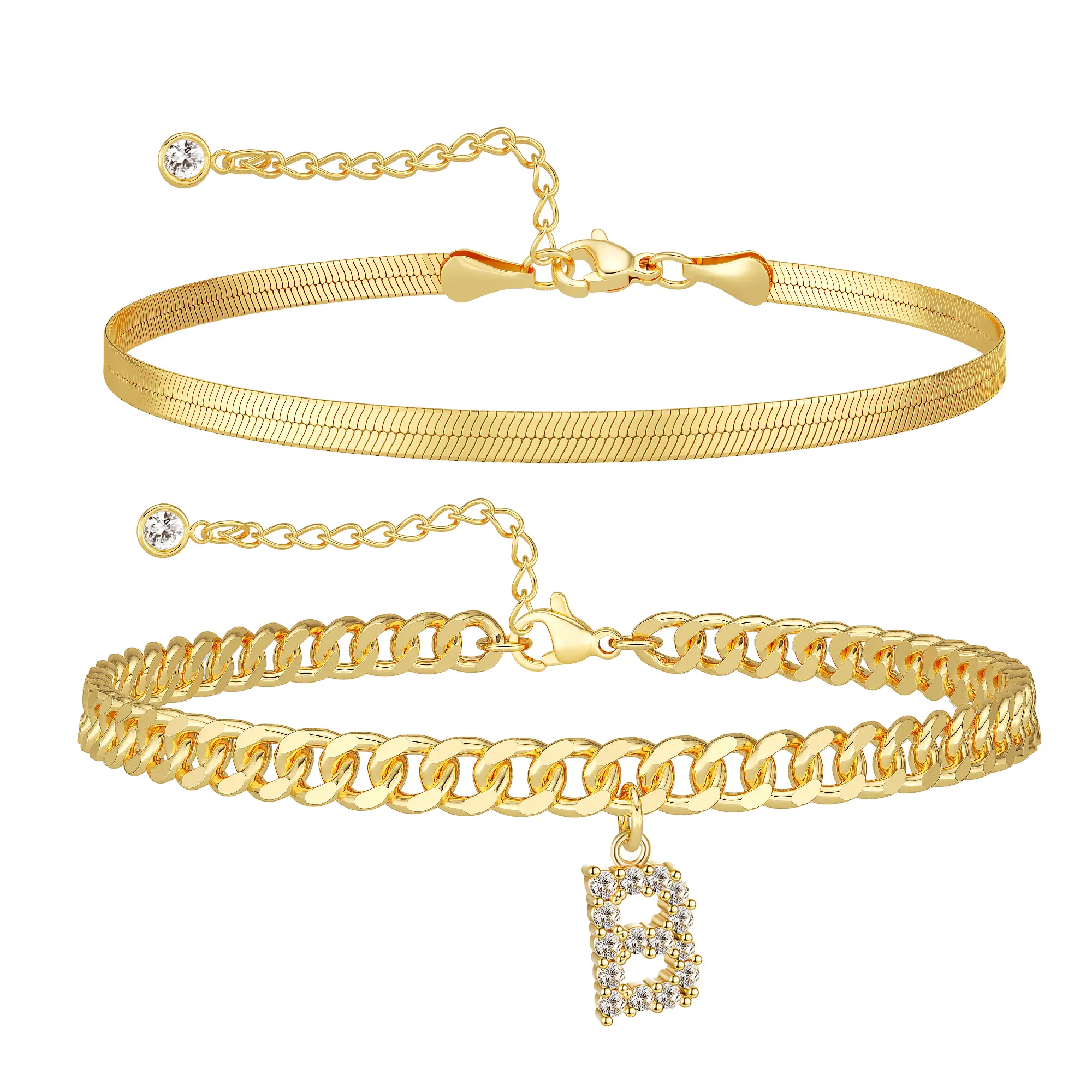 Dearmay Gold Initial Anklets for Women 14K Gold Plated Ankle Bracelet with Letter Pendant Waterproof Adjustable Anklet Set Stackable Personalized Jewelry Summer Beach Accessories Gift for Girls