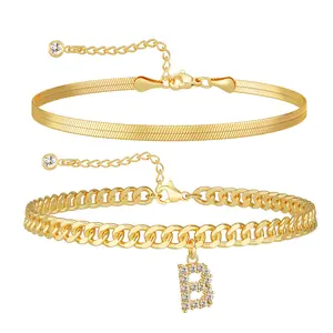 Dearmay Ankle Bracelet for Women Stack Gold Anklet with Letter Pendant Summervibes Adjustable Anklet Set Stackable Jewelry Summer Beach Accessories Gift for Girls