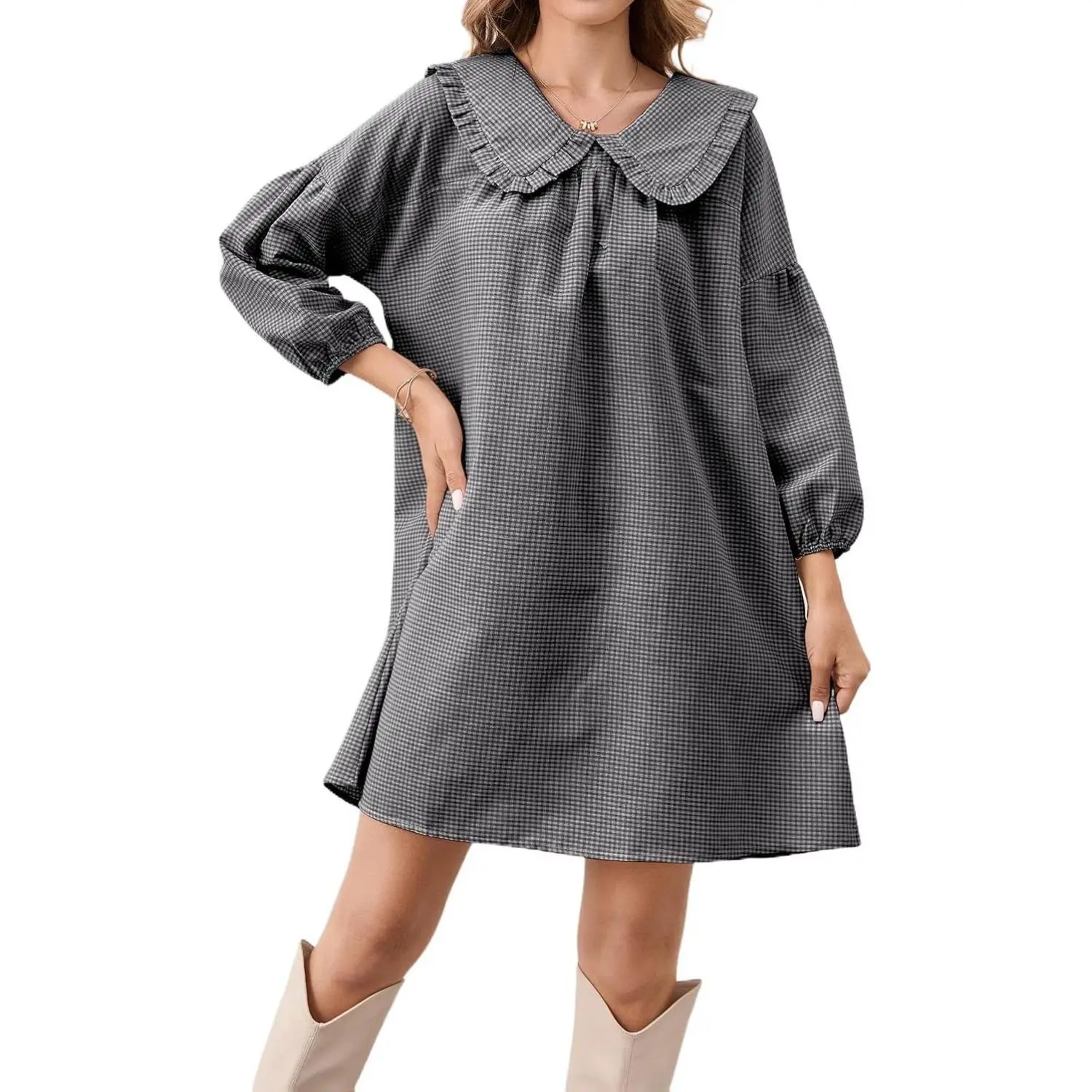 gingham short dress with peter pan collar Bamboo Peter Pan Collar Dress in Gingham Chamomile Print by Kyte Baby