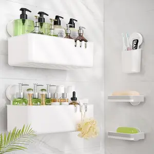 Shower  5 Pack Suction Cup Shower Organizer for Bathroom Storage Home &Kitchen,No Drilling Removable Plastic Shower Shelf Organizer with Soap Dish& Holder Easy Install