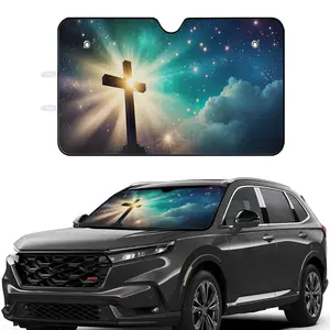 Car Sunshade Black Cross With Radiant Light And Starry Sky Design | Car Window Sunshades, Polyester Fiber, Universally Applicable for Vehicle Windshield Protection