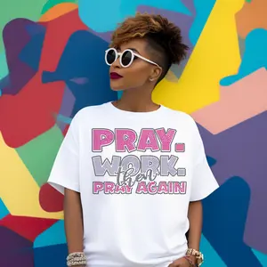 Rhinestone Blinged Transfer- Pray Work Pray Again