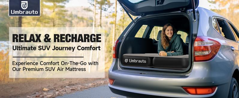 Umbrauto Heavy-Duty SUV Air Mattress w/Quick-Inflate Car Pump| Durable 2-Chamber Inflatable Van Sleeping Bed for Camping & Travel, Leakproof PVC, Flocked Top