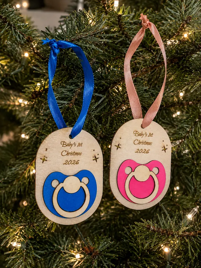 Baby's 1st Christmas 2026 Ornament - Blue & Pink Pacifier Design - Perfect for Holiday Decor - Personalized Keepsake
