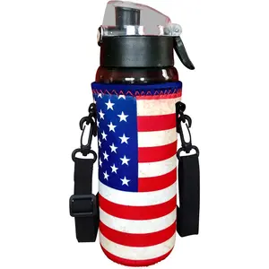24-30oz 1200ml Water Bottle Carrier with Shoulder Strap, Water Bottle Holder - Vintage American Flag