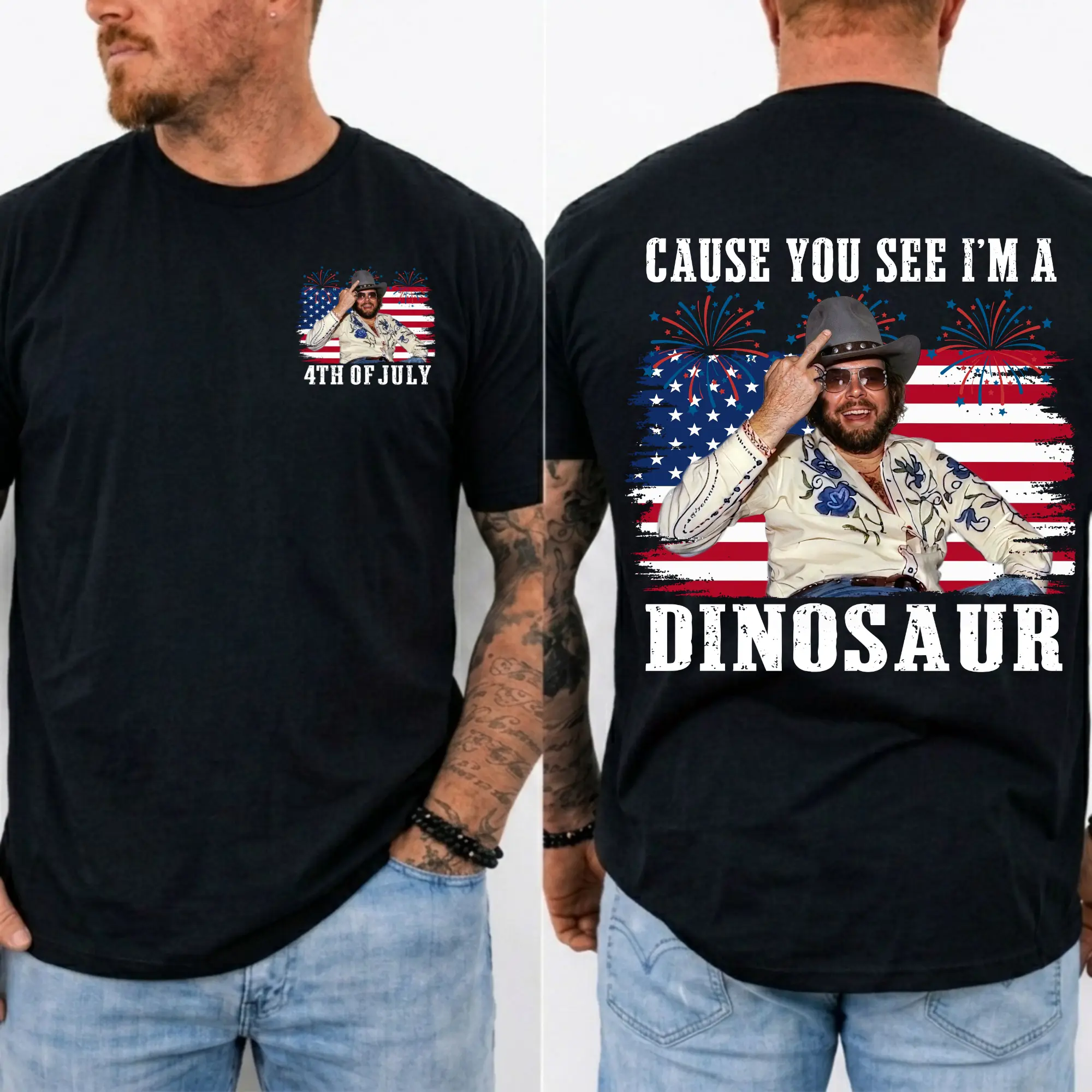 Din0saur H.ank Wi.lliams Jr.Bocephus Western Shirt, 4th Of July shirt, Funny Cowboy Quote Shirt, Country Music Vintage Style Unisex shirt, Classic Coutry Fan Gift