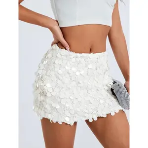 Women's Sparkle Sequin Skirt Glitter Mini Skirt Belly Dance Short Skirt Clubwear Festival Costume Sparkly Irregular Sequins Stretch Mini Skirt Drop Waist Stretch Hip Wrap Mini Skirts(Sheets)