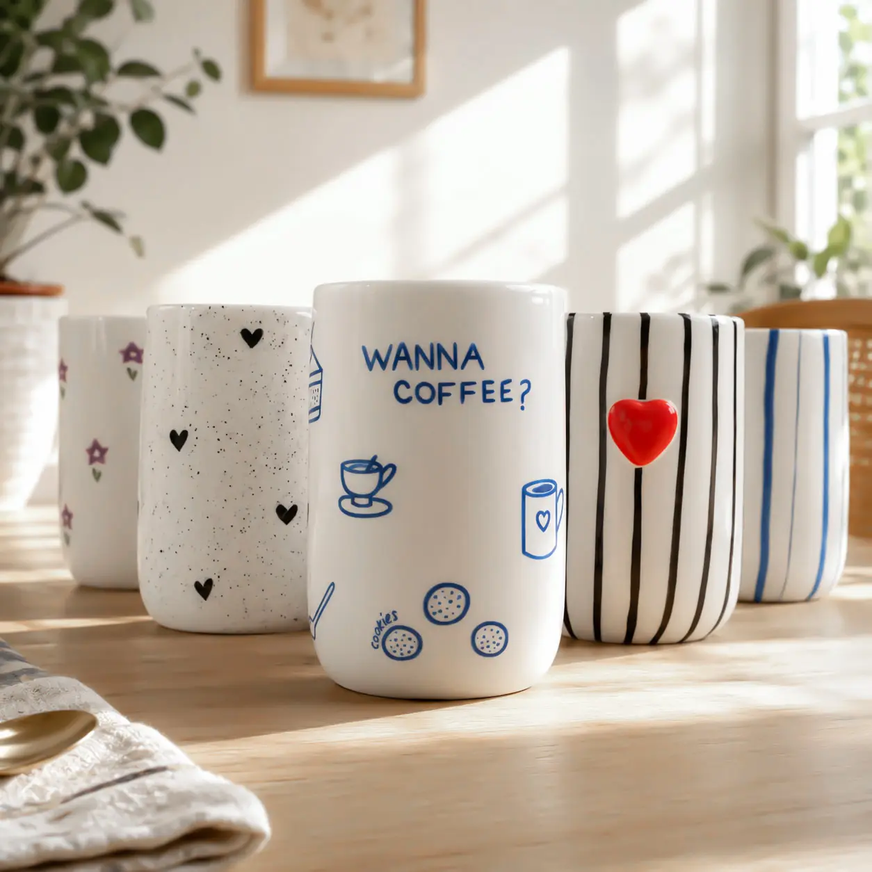 17 oz Handmade Striped Ceramic Mug with Sip Hole - Big Capacity Printed Drinkware, Dishwasher & Microwave Safe Home Goods, Unique Womens Gifts & Gifts for Girlfriend