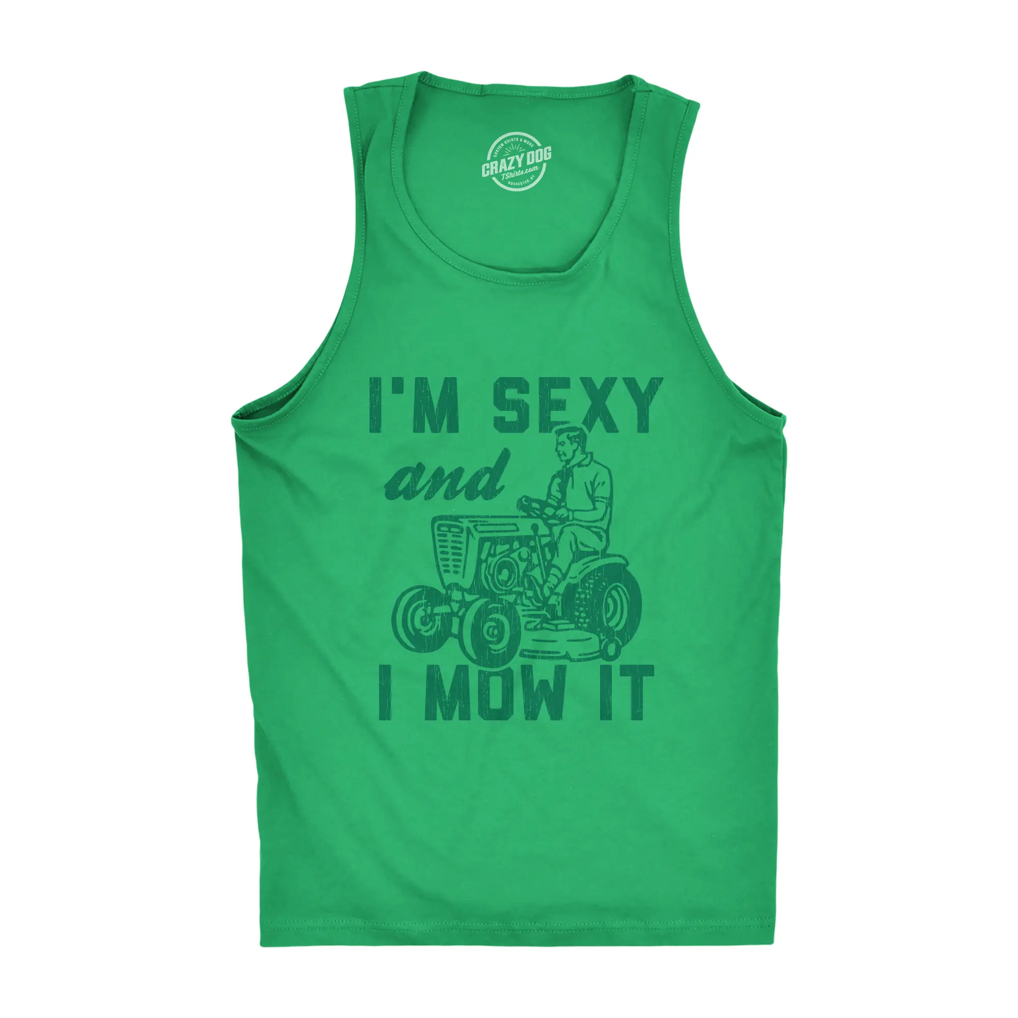 I'm Sexy and I Mow It Mens Fitness Tank Funny Yardwork Fathers Day Graphic Novelty Tanktop Funny Workout Shirt for Men with Plus Sizes Dad Joke Tank Top for Men Funny Music Sleeveless Tee Novelty Tank Tops for Green