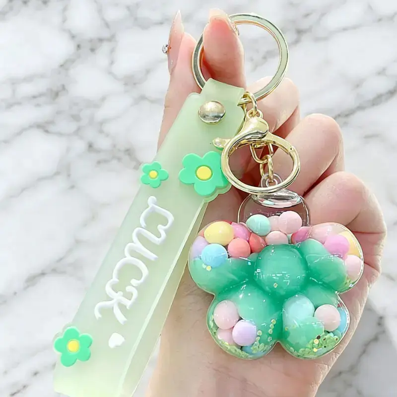 Liquid Flower Keychain Green