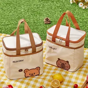 WORTHBUY Thermal Lunch Box Bag Portable Large Capacity Capybara Insulated Lunch Bag Waterproof Reusable Cooler Bag Picnic Bag