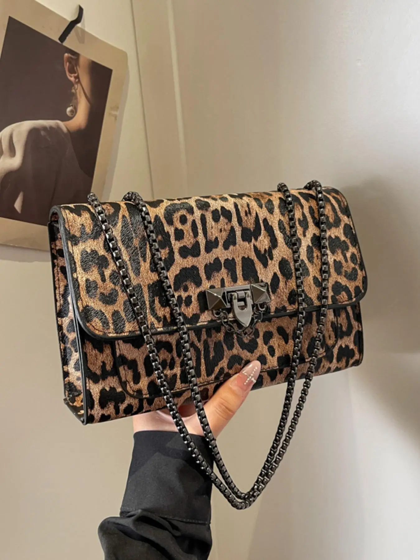Leopard Print Shoulder Purse, Casual Crossbody Bags for Women, Gifts for Her, Casual Pu Leather Flap Bag for Women, Trendy All-match Commuter Bag for