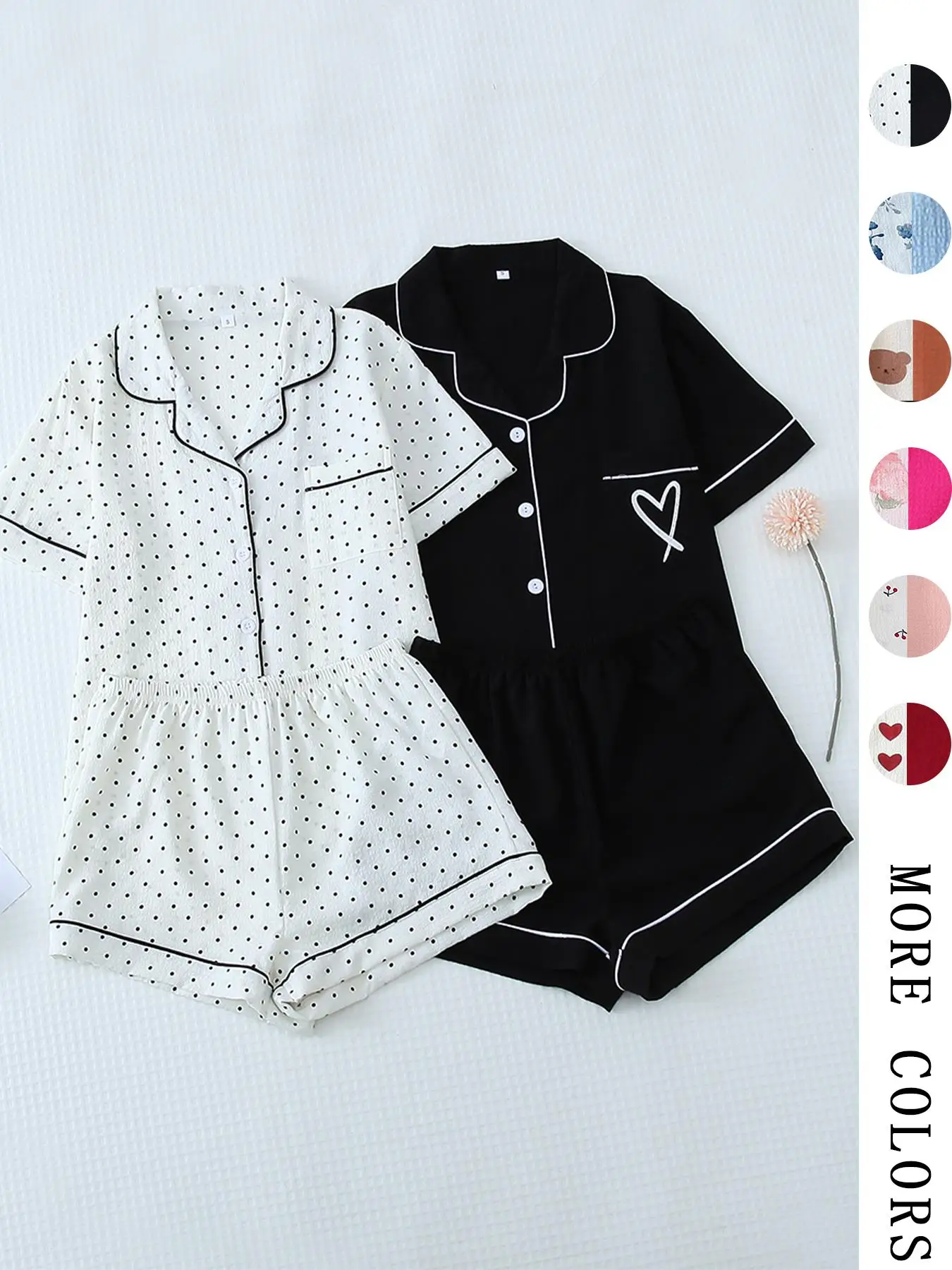 Women's All Over Print Loungewear Set, Contrast Binding Pocket Top & Shorts Pj Set, Ladies Summer Sleepwear