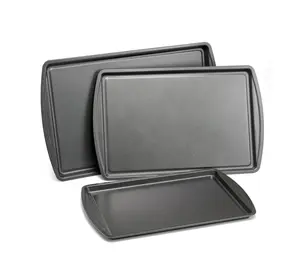 3-Piece Nonstick Cookie Sheet Set Gray Baking Trays 11.2x17.2 10.2x15.2 & 9.2x13.2 for Even Heat Baking Ideal for Home Bakers Nonstick Coating for Easy Cleanup