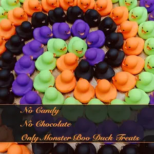 [Halloween Rubber Ducks] 50pcs/100pcs Mixed Halloween Rubber Ducks - Halloween Decor Duck, Orange/Black/Green/Purple Duck with Orange Lips - Party Decor Duck, Halloween Car Decor, Halloween Pool Toy, Halloween Bath Toy