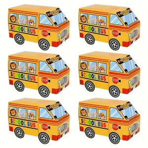 8 Pack Cute School Bus Gift Boxes with Animal Print, Yellow School Bus Shaped Cardboard Favor Boxes for Kids Birthday Party, Welcome Back to School First Day Celebration Party Supplies Decorations