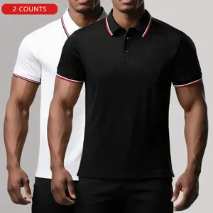 2-Pack - Men's Colorblock Striped Polo Shirt, Classic Business Style Short Sleeve Button-Down Collar Casual Top, Lightweight, Breathable Fabric for Summer Daily Commute & Outdoor Activities