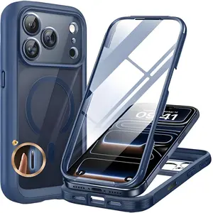 360° Rugged Clear Case Compatible with iPhone 17 Pro Max, 16 Plus, 15, 14, 13, 12, Comes with HD Screen Protector and TPU Cleaning Phone Case, Suitable for MagSafe Military-Grade Shockproof Cover