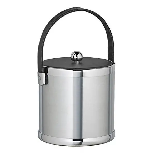 Kraftware Corp 70473 Brushed Chrome 3 qt. Ice Bucket With Black Stitched Handle And Fabric Lid